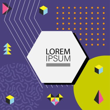 Oyuncu Grafik Süslemeleri ile soyut arka plan Retro Memphis Tasarımı. Soyut arka plan 80 'lerden esinlenilmiş kalın desenli ve şekilli Memphis Sanatı. Kopyalama alanı olan soyut arkaplan.