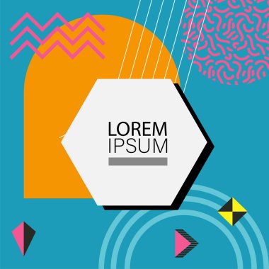 Oyuncu Grafik Süslemeleri ile soyut arka plan Retro Memphis Tasarımı. Soyut arka plan 80 'lerden esinlenilmiş kalın desenli ve şekilli Memphis Sanatı. Kopyalama alanı olan soyut arkaplan.