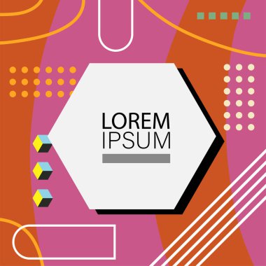 Oyuncu Grafik Süslemeleri ile soyut arka plan Retro Memphis Tasarımı. Soyut arka plan 80 'lerden esinlenilmiş kalın desenli ve şekilli Memphis Sanatı. Kopyalama alanı olan soyut arkaplan.