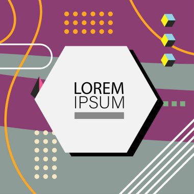 Oyuncu Grafik Süslemeleri ile soyut arka plan Retro Memphis Tasarımı. Soyut arka plan 80 'lerden esinlenilmiş kalın desenli ve şekilli Memphis Sanatı. Kopyalama alanı olan soyut arkaplan.