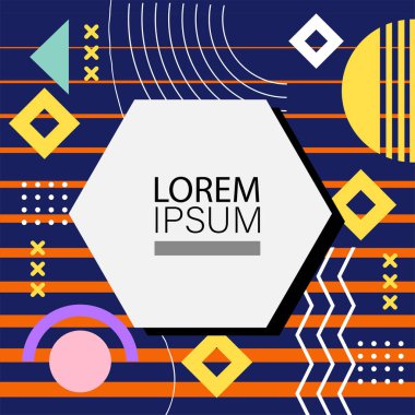 Oyuncu Grafik Süslemeleri ile soyut arka plan Retro Memphis Tasarımı. Soyut arka plan 80 'lerden esinlenilmiş kalın desenli ve şekilli Memphis Sanatı. Kopyalama alanı olan soyut arkaplan.