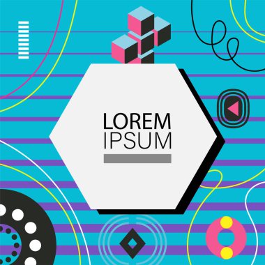 Oyuncu Grafik Süslemeleri ile soyut arka plan Retro Memphis Tasarımı. Soyut arka plan 80 'lerden esinlenilmiş kalın desenli ve şekilli Memphis Sanatı. Kopyalama alanı olan soyut arkaplan.