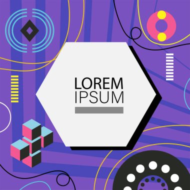 Oyuncu Grafik Süslemeleri ile soyut arka plan Retro Memphis Tasarımı. Soyut arka plan 80 'lerden esinlenilmiş kalın desenli ve şekilli Memphis Sanatı. Kopyalama alanı olan soyut arkaplan.