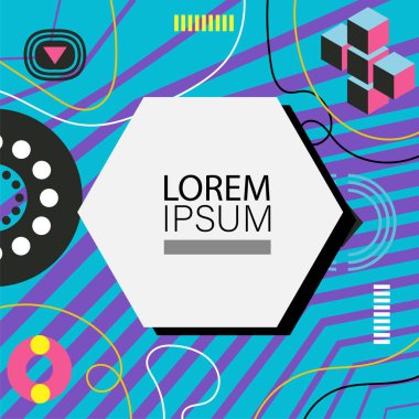 Oyuncu Grafik Süslemeleri ile soyut arka plan Retro Memphis Tasarımı. Soyut arka plan 80 'lerden esinlenilmiş kalın desenli ve şekilli Memphis Sanatı. Kopyalama alanı olan soyut arkaplan.