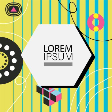 Oyuncu Grafik Süslemeleri ile soyut arka plan Retro Memphis Tasarımı. Soyut arka plan 80 'lerden esinlenilmiş kalın desenli ve şekilli Memphis Sanatı. Kopyalama alanı olan soyut arkaplan.
