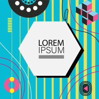 Oyuncu Grafik Süslemeleri ile soyut arka plan Retro Memphis Tasarımı. Soyut arka plan 80 'lerden esinlenilmiş kalın desenli ve şekilli Memphis Sanatı. Kopyalama alanı olan soyut arkaplan.