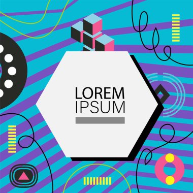 Oyuncu Grafik Süslemeleri ile soyut arka plan Retro Memphis Tasarımı. Soyut arka plan 80 'lerden esinlenilmiş kalın desenli ve şekilli Memphis Sanatı. Kopyalama alanı olan soyut arkaplan.