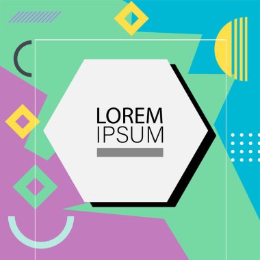 Memphis Style 'da soyut arka plan Renkli Retro Tasarım Süslü Detaylar ile. Soyut arkaplan soyut Memphis Şablonu Oyuncu Süslü Dokunuşlar. Kopyalama alanı olan soyut arkaplan.