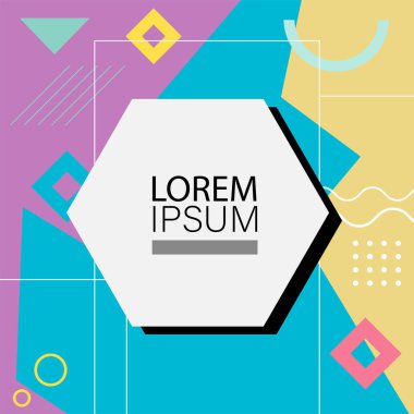 Memphis Style 'da soyut arka plan Renkli Retro Tasarım Süslü Detaylar ile. Soyut arkaplan soyut Memphis Şablonu Oyuncu Süslü Dokunuşlar. Kopyalama alanı olan soyut arkaplan.