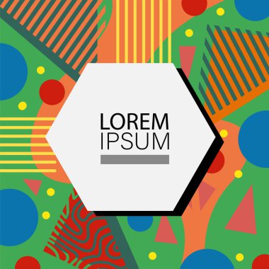 Memphis Style 'da soyut arka plan Renkli Retro Tasarım Süslü Detaylar ile. Soyut arkaplan soyut Memphis Şablonu Oyuncu Süslü Dokunuşlar. Kopyalama alanı olan soyut arkaplan.