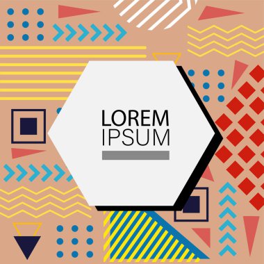 Memphis Style 'da soyut arka plan Renkli Retro Tasarım Süslü Detaylar ile. Soyut arkaplan soyut Memphis Şablonu Oyuncu Süslü Dokunuşlar. Kopyalama alanı olan soyut arkaplan.