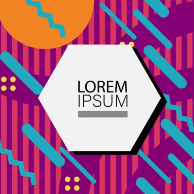 Memphis Style 'da soyut arka plan Renkli Retro Tasarım Süslü Detaylar ile. Soyut arkaplan soyut Memphis Şablonu Oyuncu Süslü Dokunuşlar. Kopyalama alanı olan soyut arkaplan.