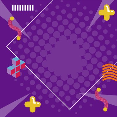 Soyut arka plan Modern Memphis Sanatı ile kalın renkler ve grafiksel güzellikler. Geometrik Süslerle Soyut Arkaplan Memphis Tarzı İllüstrasyonu