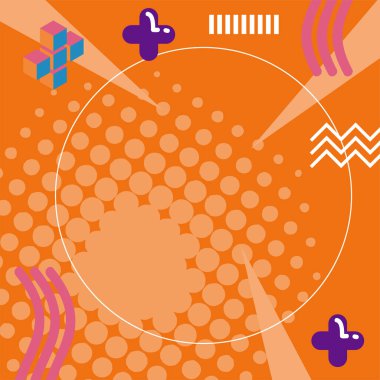 Memphis Style 'da soyut arka plan Renkli Retro Tasarım Süslü Detaylar ile. Oyuncu Süslü Dokunuşlarla Soyut Memphis Deseni