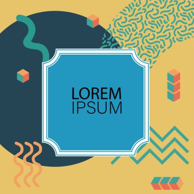 Dekoratif elementlere sahip soyut arkaplan Vibrant Memphis Tarzı Vektörü. Funky Grafik Aksanlı Soyut Arkaplan Geometrik Memphis Sanatı. Kopyalama alanı olan soyut arkaplan.