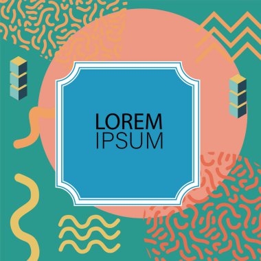 Dekoratif elementlere sahip soyut arkaplan Vibrant Memphis Tarzı Vektörü. Funky Grafik Aksanlı Soyut Arkaplan Geometrik Memphis Sanatı. Kopyalama alanı olan soyut arkaplan.