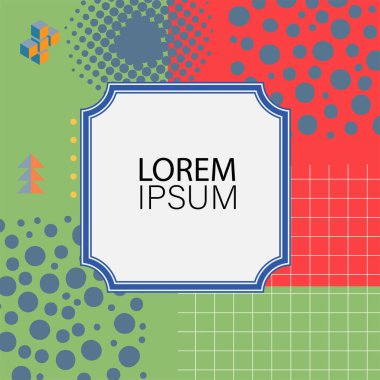 Dekoratif elementlere sahip soyut arkaplan Vibrant Memphis Tarzı Vektörü. Funky Grafik Aksanlı Soyut Arkaplan Geometrik Memphis Sanatı. Kopyalama alanı olan soyut arkaplan.