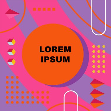 Dekoratif elementlere sahip soyut arkaplan Vibrant Memphis Tarzı Vektörü. Funky Grafik Aksanlı Soyut Arkaplan Geometrik Memphis Sanatı. Kopyalama alanı olan soyut arkaplan.