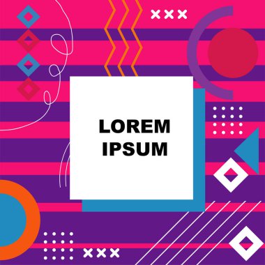 Dekoratif elementlere sahip soyut arkaplan Vibrant Memphis Tarzı Vektörü. Funky Grafik Aksanlı Soyut Arkaplan Geometrik Memphis Sanatı. Kopyalama alanı olan soyut arkaplan.