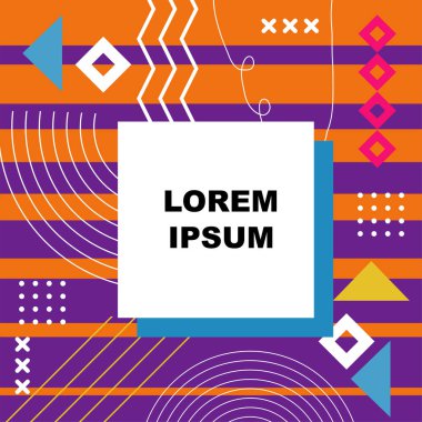 Dekoratif elementlere sahip soyut arkaplan Vibrant Memphis Tarzı Vektörü. Funky Grafik Aksanlı Soyut Arkaplan Geometrik Memphis Sanatı. Kopyalama alanı olan soyut arkaplan.
