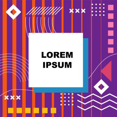 Dekoratif elementlere sahip soyut arkaplan Vibrant Memphis Tarzı Vektörü. Funky Grafik Aksanlı Soyut Arkaplan Geometrik Memphis Sanatı. Kopyalama alanı olan soyut arkaplan.