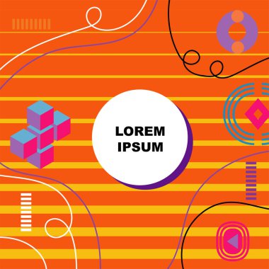 Dekoratif elementlere sahip soyut arkaplan Vibrant Memphis Tarzı Vektörü. Funky Grafik Aksanlı Soyut Arkaplan Geometrik Memphis Sanatı. Kopyalama alanı olan soyut arkaplan.