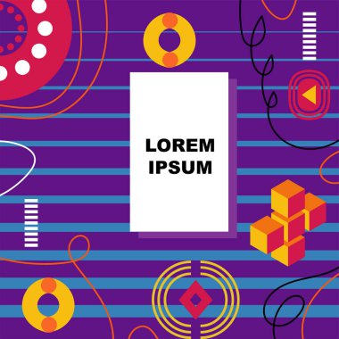 Dekoratif elementlere sahip soyut arkaplan Vibrant Memphis Tarzı Vektörü. Funky Grafik Aksanlı Soyut Arkaplan Geometrik Memphis Sanatı. Kopyalama alanı olan soyut arkaplan.