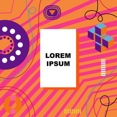 Dekoratif elementlere sahip soyut arkaplan Vibrant Memphis Tarzı Vektörü. Funky Grafik Aksanlı Soyut Arkaplan Geometrik Memphis Sanatı. Kopyalama alanı olan soyut arkaplan.
