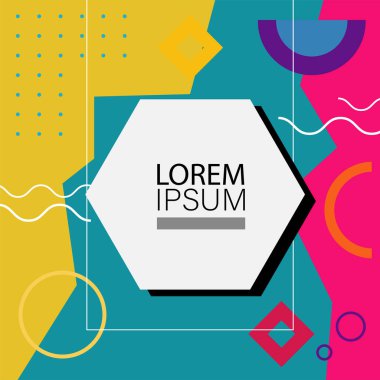 Dekoratif elementlere sahip soyut arkaplan Vibrant Memphis Tarzı Vektörü. Funky Grafik Aksanlı Soyut Arkaplan Geometrik Memphis Sanatı. Kopyalama alanı olan soyut arkaplan.
