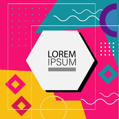 Dekoratif elementlere sahip soyut arkaplan Vibrant Memphis Tarzı Vektörü. Funky Grafik Aksanlı Soyut Arkaplan Geometrik Memphis Sanatı. Kopyalama alanı olan soyut arkaplan.