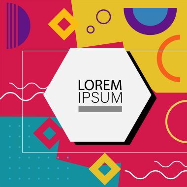 Dekoratif elementlere sahip soyut arkaplan Vibrant Memphis Tarzı Vektörü. Funky Grafik Aksanlı Soyut Arkaplan Geometrik Memphis Sanatı. Kopyalama alanı olan soyut arkaplan.