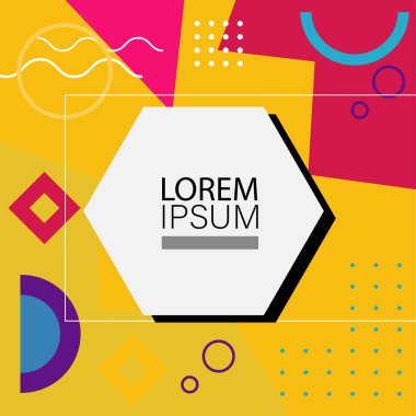 Dekoratif elementlere sahip soyut arkaplan Vibrant Memphis Tarzı Vektörü. Funky Grafik Aksanlı Soyut Arkaplan Geometrik Memphis Sanatı. Kopyalama alanı olan soyut arkaplan.