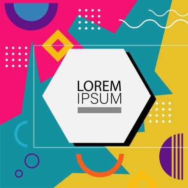 Dekoratif elementlere sahip soyut arkaplan Vibrant Memphis Tarzı Vektörü. Funky Grafik Aksanlı Soyut Arkaplan Geometrik Memphis Sanatı. Kopyalama alanı olan soyut arkaplan.