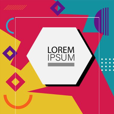 Dekoratif elementlere sahip soyut arkaplan Vibrant Memphis Tarzı Vektörü. Funky Grafik Aksanlı Soyut Arkaplan Geometrik Memphis Sanatı. Kopyalama alanı olan soyut arkaplan.