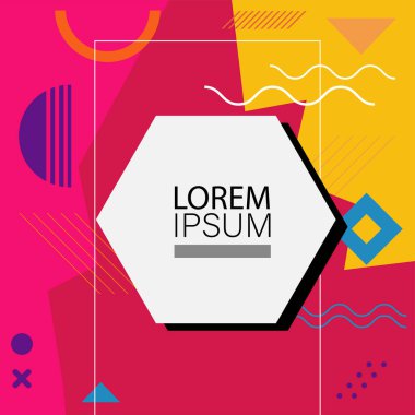 Dekoratif elementlere sahip soyut arkaplan Vibrant Memphis Tarzı Vektörü. Funky Grafik Aksanlı Soyut Arkaplan Geometrik Memphis Sanatı. Kopyalama alanı olan soyut arkaplan.