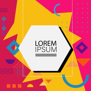 Dekoratif elementlere sahip soyut arkaplan Vibrant Memphis Tarzı Vektörü. Funky Grafik Aksanlı Soyut Arkaplan Geometrik Memphis Sanatı. Kopyalama alanı olan soyut arkaplan.