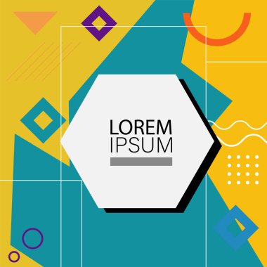 Dekoratif elementlere sahip soyut arkaplan Vibrant Memphis Tarzı Vektörü. Funky Grafik Aksanlı Soyut Arkaplan Geometrik Memphis Sanatı. Kopyalama alanı olan soyut arkaplan.