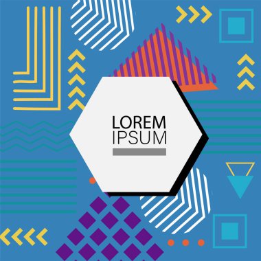 Dekoratif elementlere sahip soyut arkaplan Vibrant Memphis Tarzı Vektörü. Funky Grafik Aksanlı Soyut Arkaplan Geometrik Memphis Sanatı. Kopyalama alanı olan soyut arkaplan.