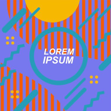 Dekoratif elementlere sahip soyut arkaplan Vibrant Memphis Tarzı Vektörü. Funky Grafik Aksanlı Soyut Arkaplan Geometrik Memphis Sanatı. Kopyalama alanı olan soyut arkaplan.