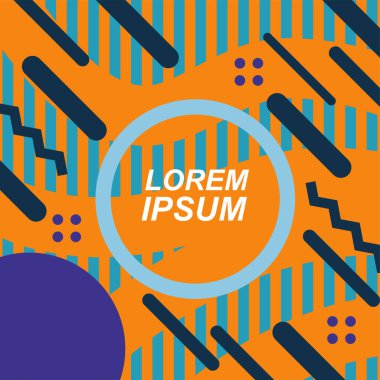 Dekoratif elementlere sahip soyut arkaplan Vibrant Memphis Tarzı Vektörü. Funky Grafik Aksanlı Soyut Arkaplan Geometrik Memphis Sanatı. Kopyalama alanı olan soyut arkaplan.