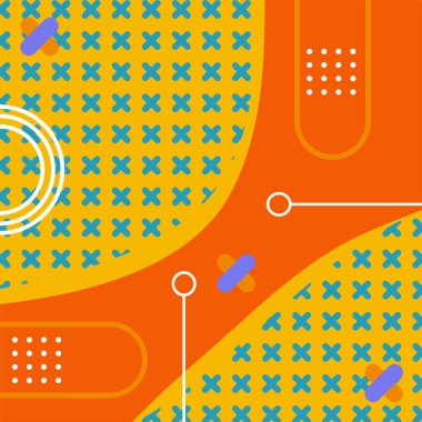 Dekoratif elementlere sahip soyut arkaplan Vibrant Memphis Tarzı Vektörü. Funky Grafik Aksanlı Soyut Arkaplan Geometrik Memphis Sanatı. Kopyalama alanı olan soyut arkaplan.