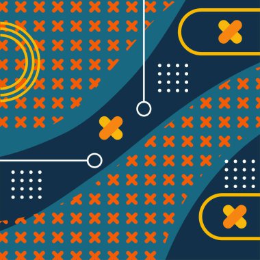 Dekoratif elementlere sahip soyut arkaplan Vibrant Memphis Tarzı Vektörü. Funky Grafik Aksanlı Soyut Arkaplan Geometrik Memphis Sanatı. Kopyalama alanı olan soyut arkaplan.