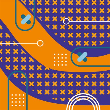 Dekoratif elementlere sahip soyut arkaplan Vibrant Memphis Tarzı Vektörü. Funky Grafik Aksanlı Soyut Arkaplan Geometrik Memphis Sanatı. Kopyalama alanı olan soyut arkaplan.