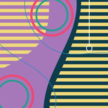 Dekoratif elementlere sahip soyut arkaplan Vibrant Memphis Tarzı Vektörü. Funky Grafik Aksanlı Soyut Arkaplan Geometrik Memphis Sanatı. Kopyalama alanı olan soyut arkaplan.