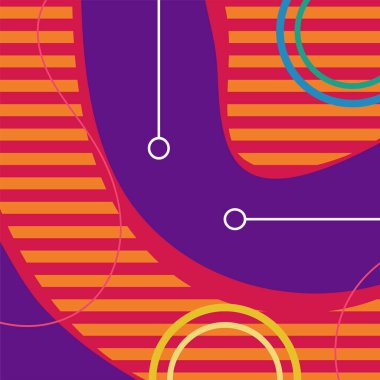 Dekoratif elementlere sahip soyut arkaplan Vibrant Memphis Tarzı Vektörü. Funky Grafik Aksanlı Soyut Arkaplan Geometrik Memphis Sanatı. Kopyalama alanı olan soyut arkaplan.