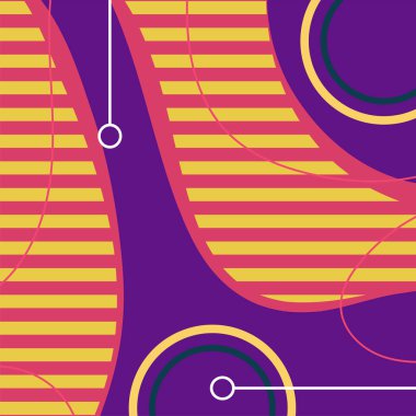 Dekoratif elementlere sahip soyut arkaplan Vibrant Memphis Tarzı Vektörü. Funky Grafik Aksanlı Soyut Arkaplan Geometrik Memphis Sanatı. Kopyalama alanı olan soyut arkaplan.