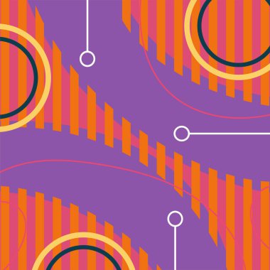 Dekoratif elementlere sahip soyut arkaplan Vibrant Memphis Tarzı Vektörü. Funky Grafik Aksanlı Soyut Arkaplan Geometrik Memphis Sanatı. Kopyalama alanı olan soyut arkaplan.