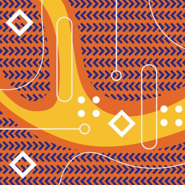 Dekoratif elementlere sahip soyut arkaplan Vibrant Memphis Tarzı Vektörü. Funky Grafik Aksanlı Soyut Arkaplan Geometrik Memphis Sanatı. Kopyalama alanı olan soyut arkaplan.