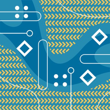 Dekoratif elementlere sahip soyut arkaplan Vibrant Memphis Tarzı Vektörü. Funky Grafik Aksanlı Soyut Arkaplan Geometrik Memphis Sanatı. Kopyalama alanı olan soyut arkaplan.