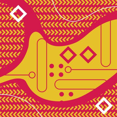 Dekoratif elementlere sahip soyut arkaplan Vibrant Memphis Tarzı Vektörü. Funky Grafik Aksanlı Soyut Arkaplan Geometrik Memphis Sanatı. Kopyalama alanı olan soyut arkaplan.